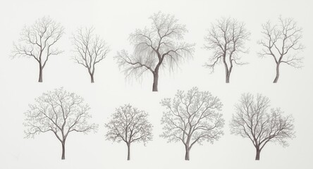 Fototapeta premium Elegant hand drawn trees organized on a crisp white backdrop