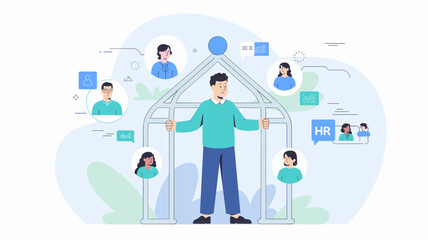 manager supporting and retaining employees under a structured framework, employee retention and human resources strategy concept