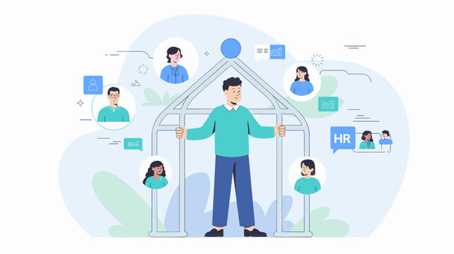 manager supporting and retaining employees under a structured framework, employee retention and human resources strategy concept
