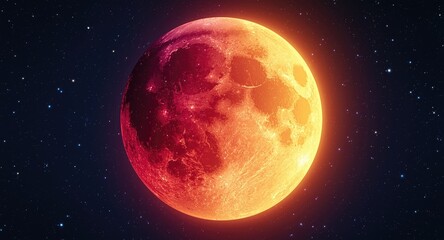 Fototapeta premium Close up 3D cartoon moon illustration emphasizing the luminous half with warm red highlights