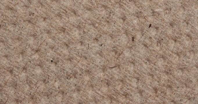 Stop-motion video of rough brown recycled kraft paper with visible fibers and subtle embossed pattern. Rustic abstract background for eco packaging, craft, and vintage design.