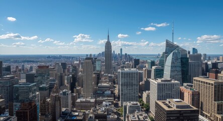 Fototapeta premium High angle view of city with clustered skyscrapers and interconnected streets