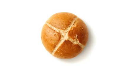 Above view of a soft wheat bread roll on a plain white surface