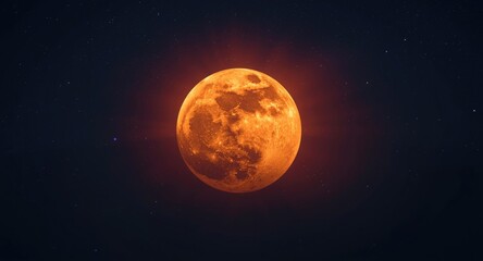 Obraz premium Illustration featuring an orange moon glowing distinctively against a dark starry backdrop