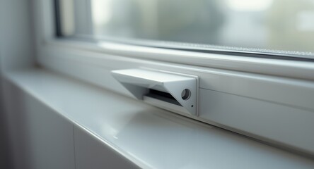 Obraz premium Horizontal view of white PVC window with functional ventilation piece in natural illumination