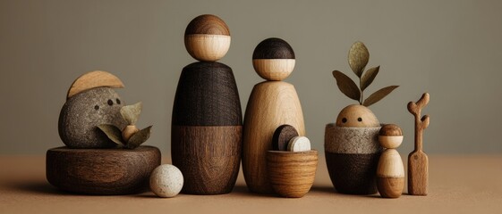 A beautifully crafted wooden toy set, symbolizing the bond between a father and child