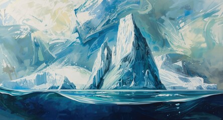 Expressive painting of an iceberg highlighting defense systems in rich hues