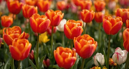 Bright tulip blooms creating a cheerful springtime flower background
