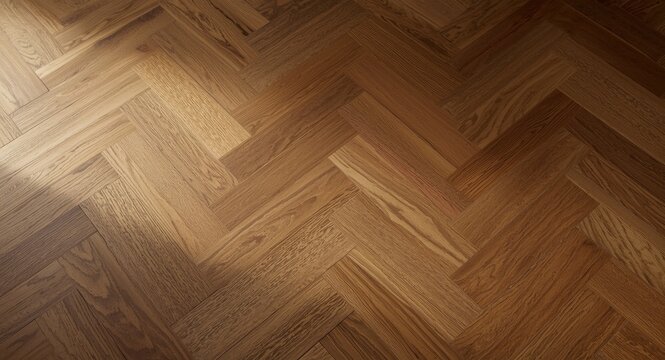 Brown wood parquet flooring in chevron pattern reflecting seasonal variations