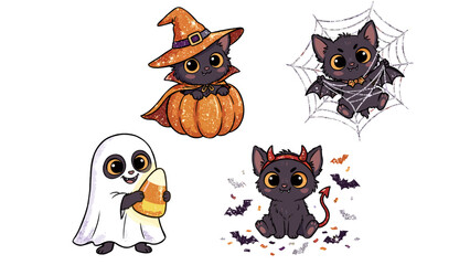 Obraz premium halloween easter clipart, holiday clipart bundle, seasonal cartoon set, cute holiday characters, halloween cartoon, easter cartoon, kawaii holiday, festive illustration, vector clipart set, isolated o