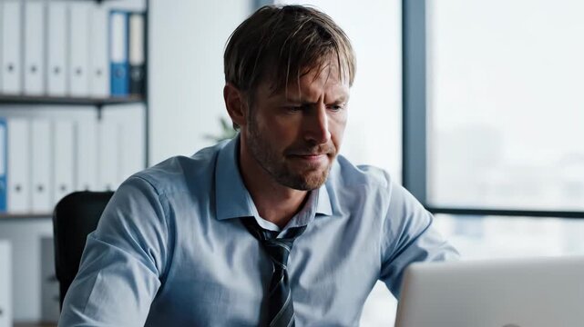 Stressed Businessman Experiencing Frustration While Working on Laptop Computer.