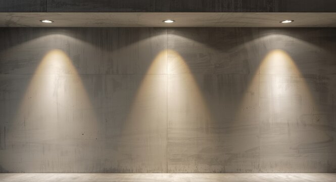 interior wall enhanced by multiple recessed cement downlights with even light