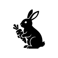 Obraz premium Black Rabbit Holding Carrot Silhouette Icon