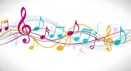 Creative Sound Wave With Notes And Colorful Ink