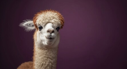 Fototapeta premium Lighthearted alpaca set against a smooth purple background