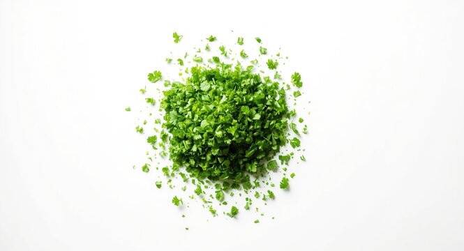 Fresh herb parsley chopped and isolated on a crisp white background from above