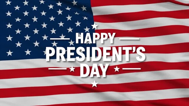 Patriotic image with US flag and text "Happy President's Day." Wavy flag pattern
