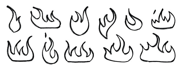  hand drawn fire shapes set crayon sketched burning flames
