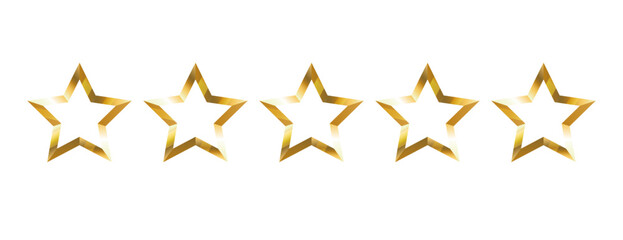 Gold Stars rating icon set, five star rating. 