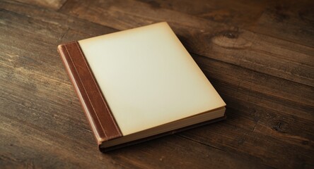 Fototapeta premium Catalog resting on a wood table with dedicated copy space for adding text or artwork