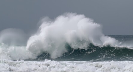 Obraz premium Intense storm conditions creating large ocean wave disturbances