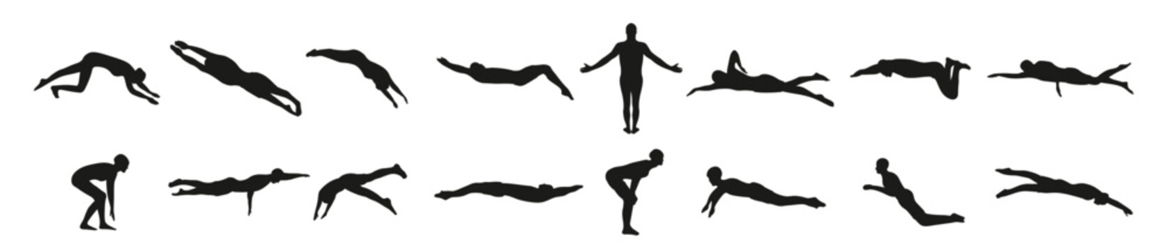 set of vector silhouettes of swimming olympiads competition