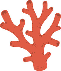Obraz premium Red coral reef illustration isolated on white background, underwater marine life element, tropical ocean coral icon for aquarium design, sea nature decoration concept.