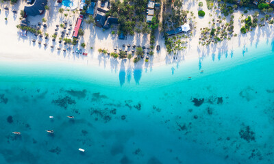 The beautiful tropical Island of Zanzibar aerial view. sea in Zanzibar beach, Tanzania.