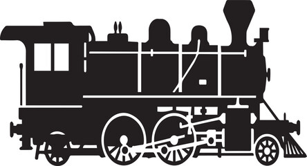 Vintage Steam Train Locomotive Silhouettes for Retro Railway and Heritage Travel Design