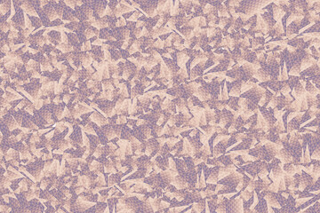 Abstract geometric pattern background with small irregular purple and beige shapes, textured surface, digital art