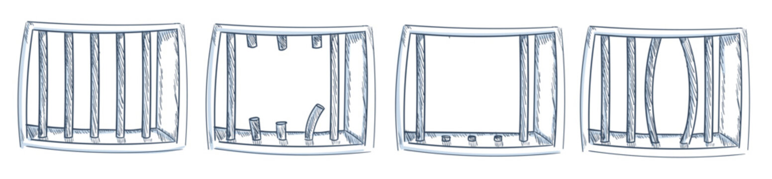 Hand drawn grunge rusty steel rod bars, jail window, prison