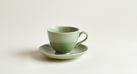 Obraz premium Graceful green tea cup with complementary saucer on smooth white background