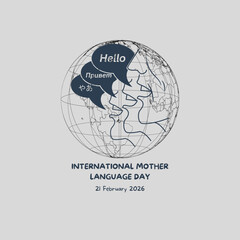 International Mother Language Day. 21st February Language Day post shows diverse group of people representing different cultures along with greetings in various languages like Hello, Bonjour and Ciao © ankit