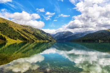 Landscape with mountains and a lake Taimen. Altai, Russia