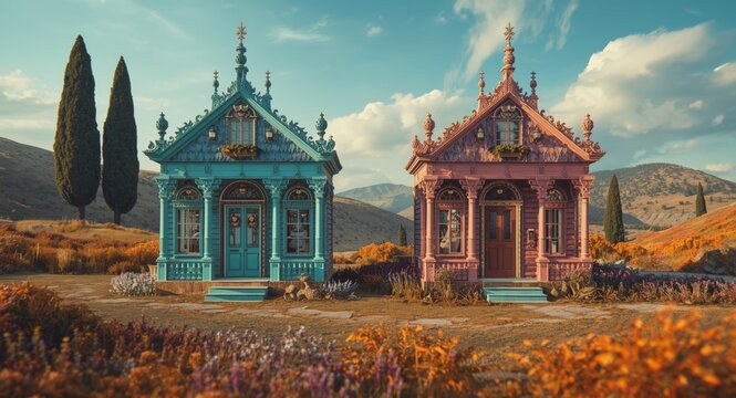 Close portrayal of two small dwellings exemplifying obedience and folly themes