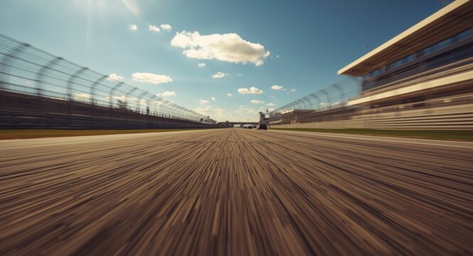 Asphalt Surface Reflecting Sunlight with Dynamic Motion Blur at Race Track