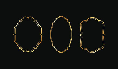 Collection of thin gold vintage frames. Elegant rectangular gradient golden border on black background. Retro Textbox set. Vintage ornament frame. Vintage style. retro label. Wedding ornaments, invita
