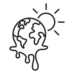 Global Warming Melting Earth Sun Line Icon Vector For Climate Awareness Design