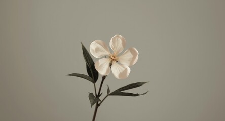 Fototapeta premium Clean line design of a flower with five evenly spaced petals and leaves