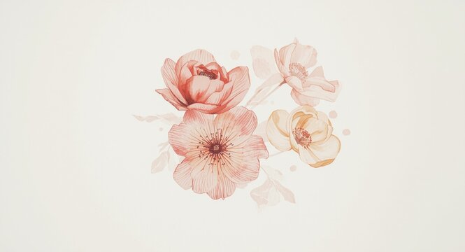 Hand created watercolor flower illustration for greeting card and fabric art