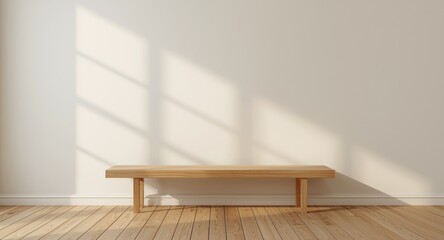 Fototapeta premium Illustration of an empty wooden interior featuring a minimal bench and copy space