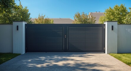 Obraz premium Fully automated sliding gate made of metal with adjustable shutters