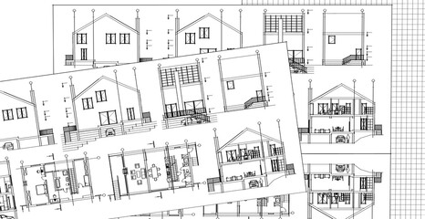 Naklejka premium house architectural project sketch 3d illustration 
