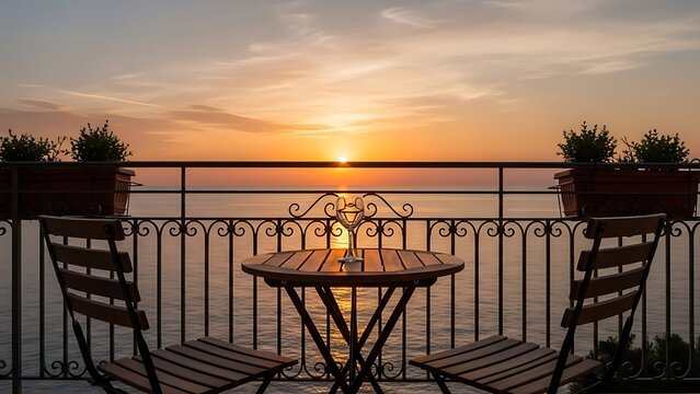 Sunset Over Ocean Balcony Dining Table and Chairs View