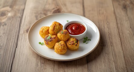 Fluffy Cauliflower Tikka Grilled to Crispy Finish Served with Ketchup