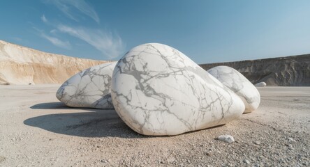 Obraz premium Close up of large smooth white marble rocks in an empty quarry landscape