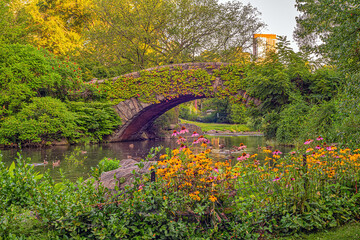 Gapstow Bridge in Central Park in late summer