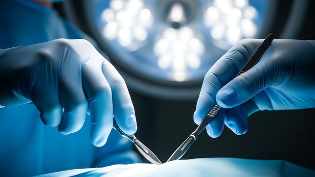 Surgeon performing precise operation with surgical tools