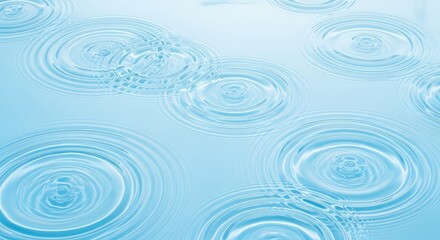 Circular water ripples expanding across light blue surface creating concentric patterns with soft lighting and textured reflections for peaceful atmosphere