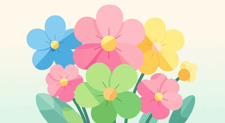 A vibrant bouquet of stylized flowers in cheerful pastel colors